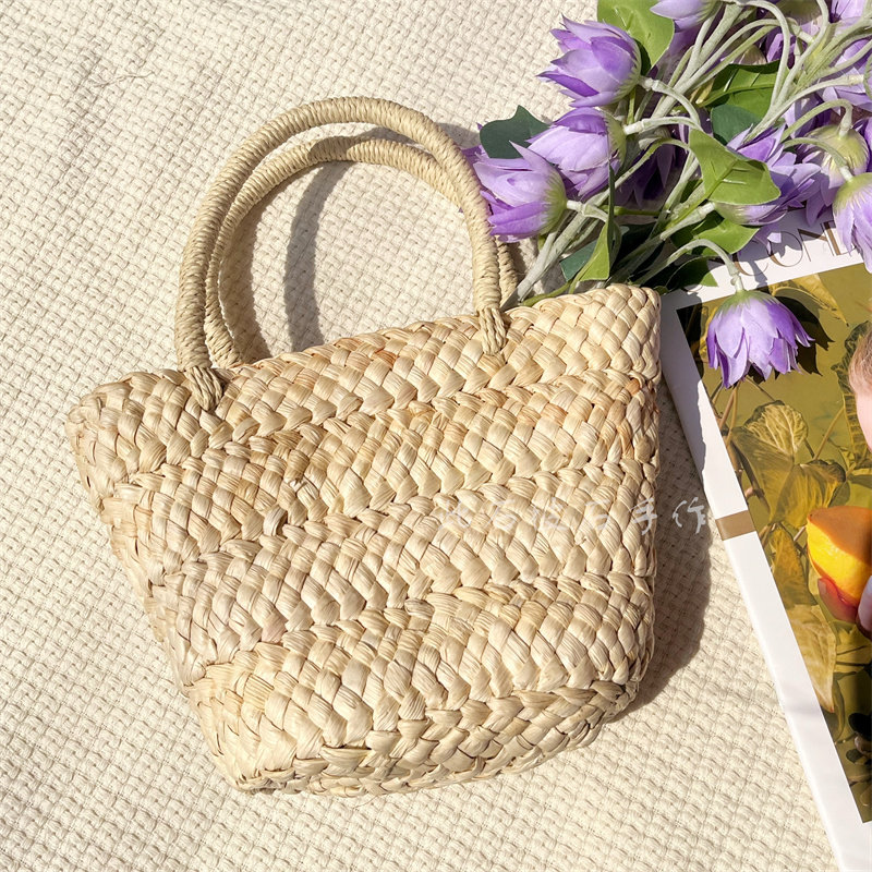 新款手工编织小拎包玉米皮手提包亲子包儿童草编包ins风拍照道具
