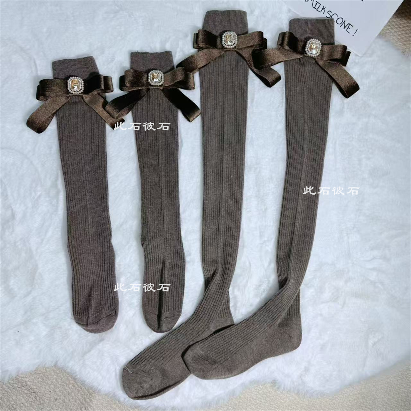2026新款冬季保暖羊绒小腿袜过膝袜简约百搭棕色美拉德显瘦蝴蝶结