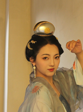 大萌制 宋代团纹金花边银发冠 宋制汉服女团冠 3d打印花冠发饰