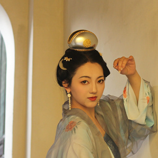 大萌制 宋代团纹金花边银发冠 宋制汉服女团冠 3d打印花冠发饰