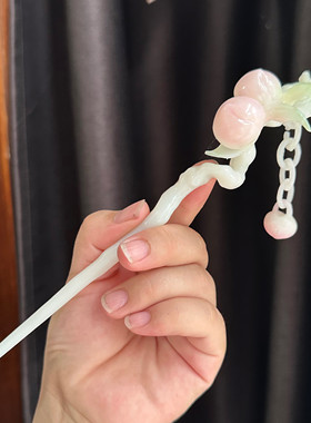 大萌制 仙桃簪 桃子盘发发簪古风汉服头饰 中式旗袍发饰 3d打印