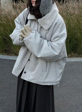 鹿西 廓形休闲翻领羊羔毛保暖外套女冬季新款宽松百搭夹克99011