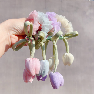 女童韩系郁金香大肠发圈女高级感发绳皮筋扎马尾气质头绳花朵头饰