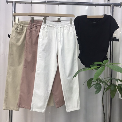 艾加加A++8566，8565色高腰弹力纯棉小脚春夏新松紧腰简约休闲女