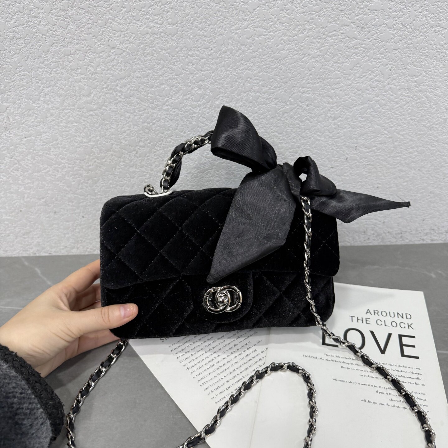 韩版简约百搭小香风丝绒菱格链条包2025新款气质时尚小方包斜挎包