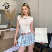 蛋糕百褶裙辣妹带打底裤 ALazyPig蓝白条纹短裙女夏季 新品 迷你短裙