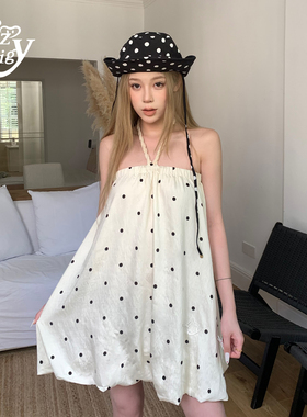 ALazyPig波点挂脖波点连衣裙夏季新品抹胸裙甜辣少女显瘦蛋糕裙