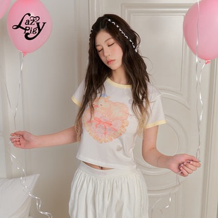 爱心猪猪撞色烫钻修身 新品 短上衣 T恤女夏季 ALazyPig甜美印花短袖