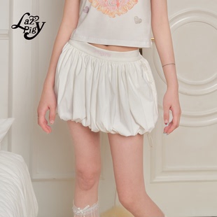 ALazyPig蓬蓬立体花苞裙春夏新品 女白色褶皱半身裙女甜美休闲短裙
