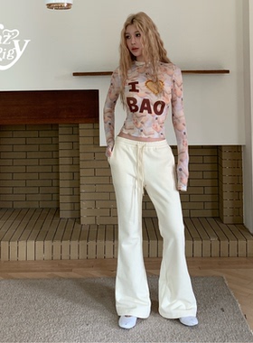 ALazyPig微喇显瘦奶油色休闲裤女25冬新品高级百搭纯色长裤卫裤