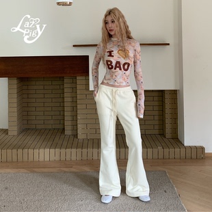 卫裤 高级百搭纯色长裤 女25冬新品 ALazyPig微喇显瘦奶油色休闲裤