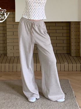 ALazyPig花棕色垂感阔腿裤女25冬新品宽松高级显瘦长裤休闲裤