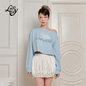 ALazyPig斜肩印花卫衣秋季 宽松休闲上衣 短款 新款 女圆领长袖