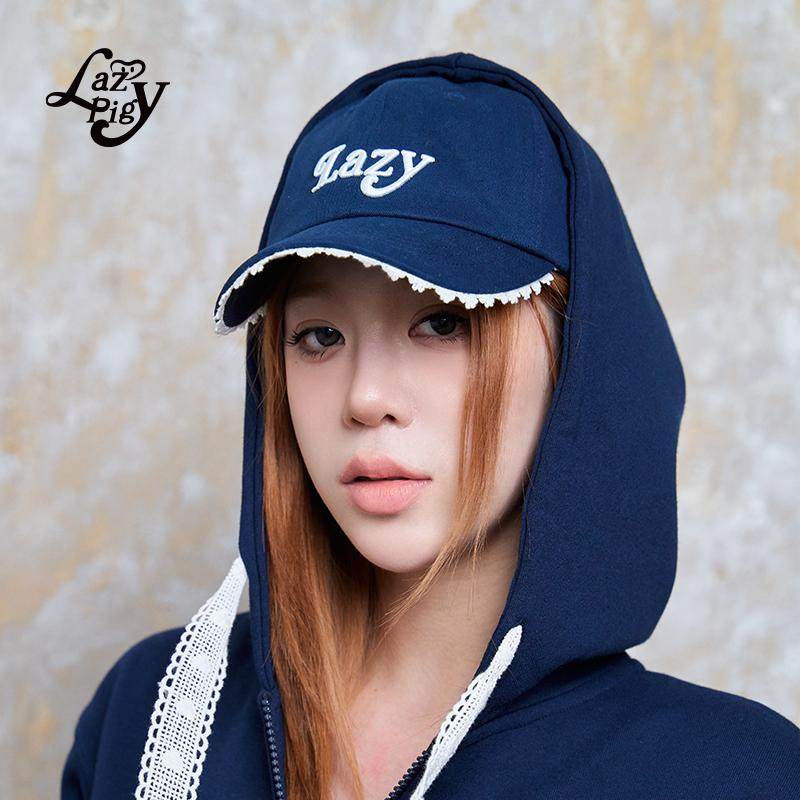 ALazyPig蕾丝花边棒球帽女秋季新款修饰脸型宽帽檐刺绣鸭舌帽