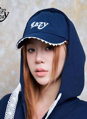 ALazyPig蕾丝花边棒球帽女秋季新款修饰脸型宽帽檐刺绣鸭舌帽