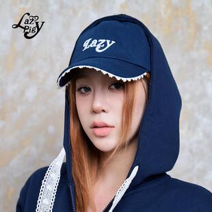 ALazyPig蕾丝花边棒球帽女秋季 修饰脸型宽帽檐刺绣鸭舌帽 新款