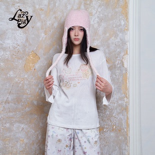 简约百搭弹力印花打底上衣 新品 ALazyPig轻薄蕾丝长袖 T恤女秋季