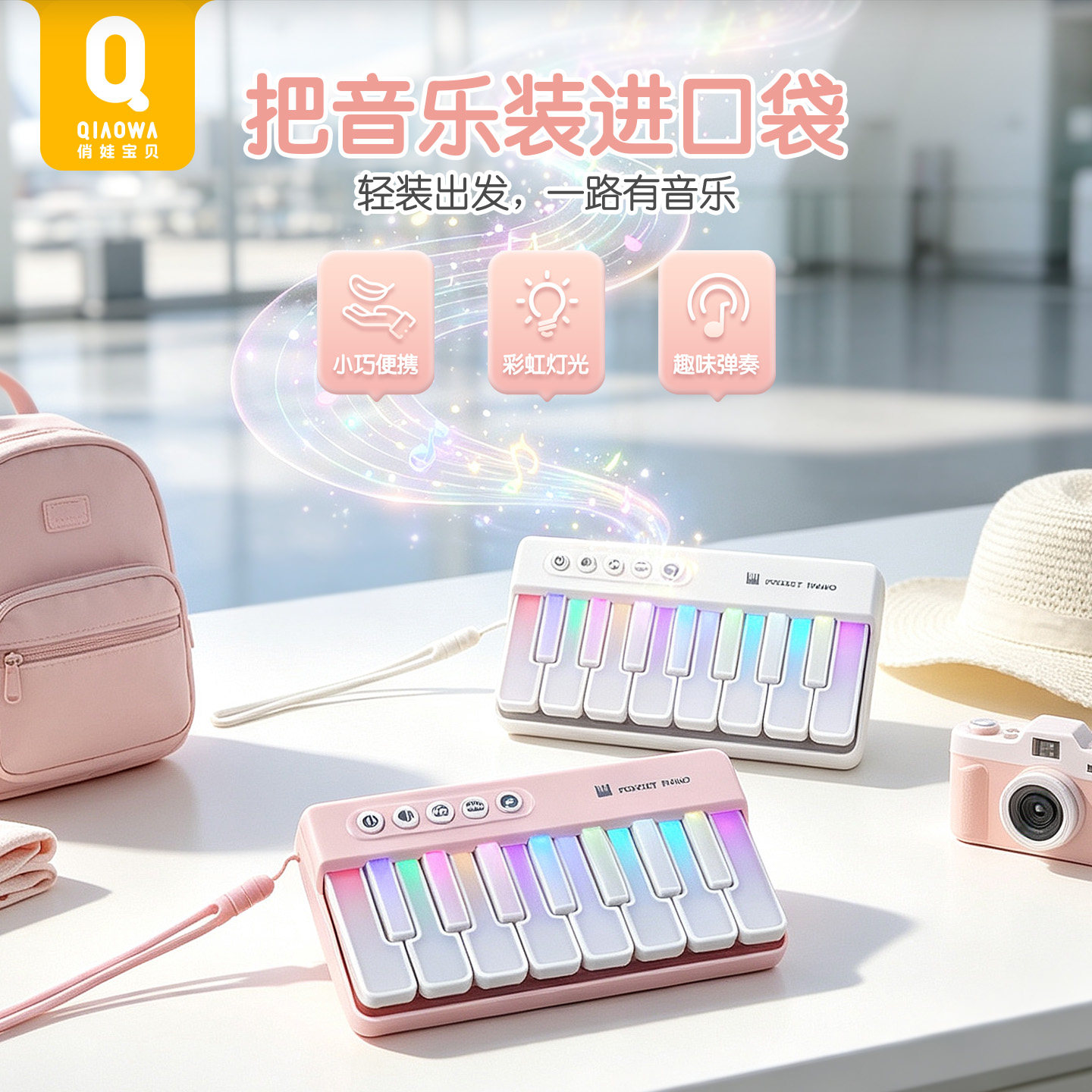儿童彩虹灯迷你口袋音乐键盘琴图片