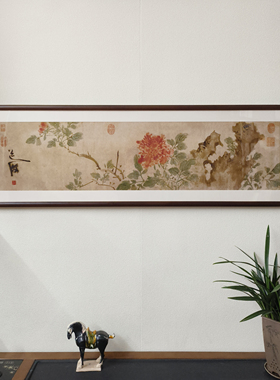 陈淳洛阳春色图牡丹挂画新中式客厅背景墙装饰画酒店民宿床头挂画