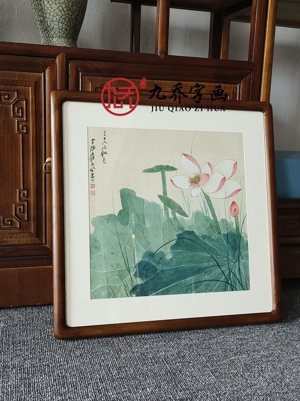 张大千荷花装饰画斗方形水墨画客厅玄关壁画卧室餐厅走廊过道字画图片