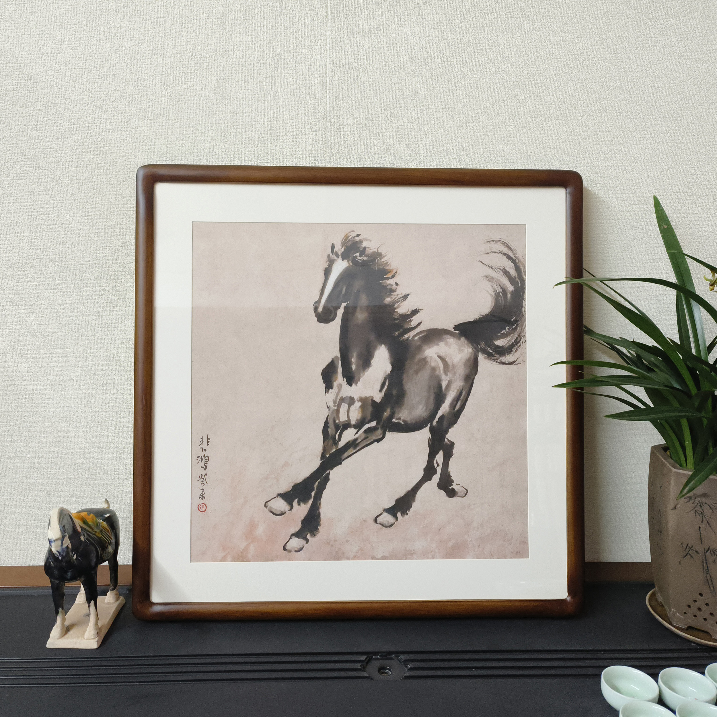 徐悲鸿奔马图马到成功挂画斗方形字画新中式装饰画办公室书房壁画