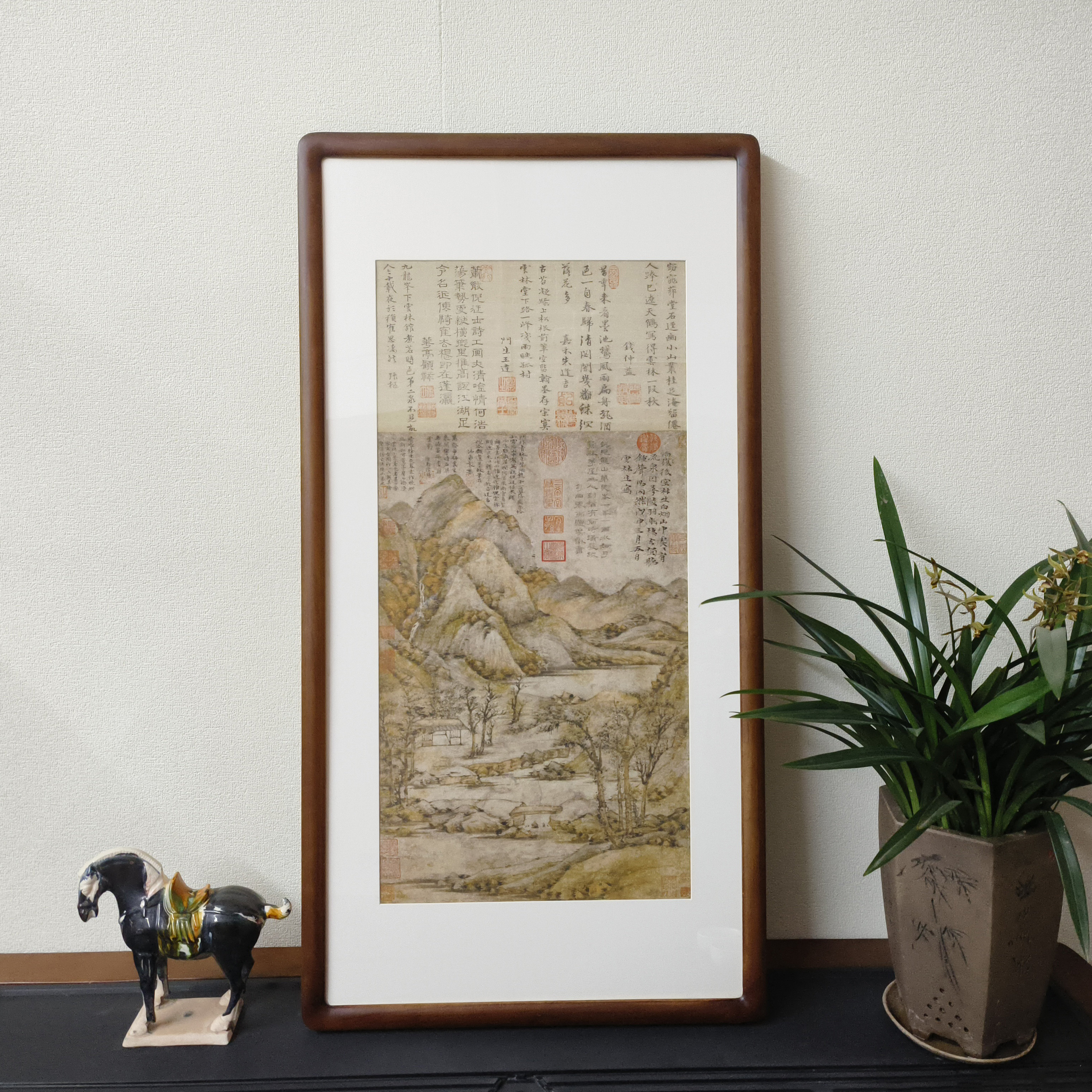 元倪瓒雨后空林图竖版山水挂画新中式客厅装饰画书房茶室复古壁画