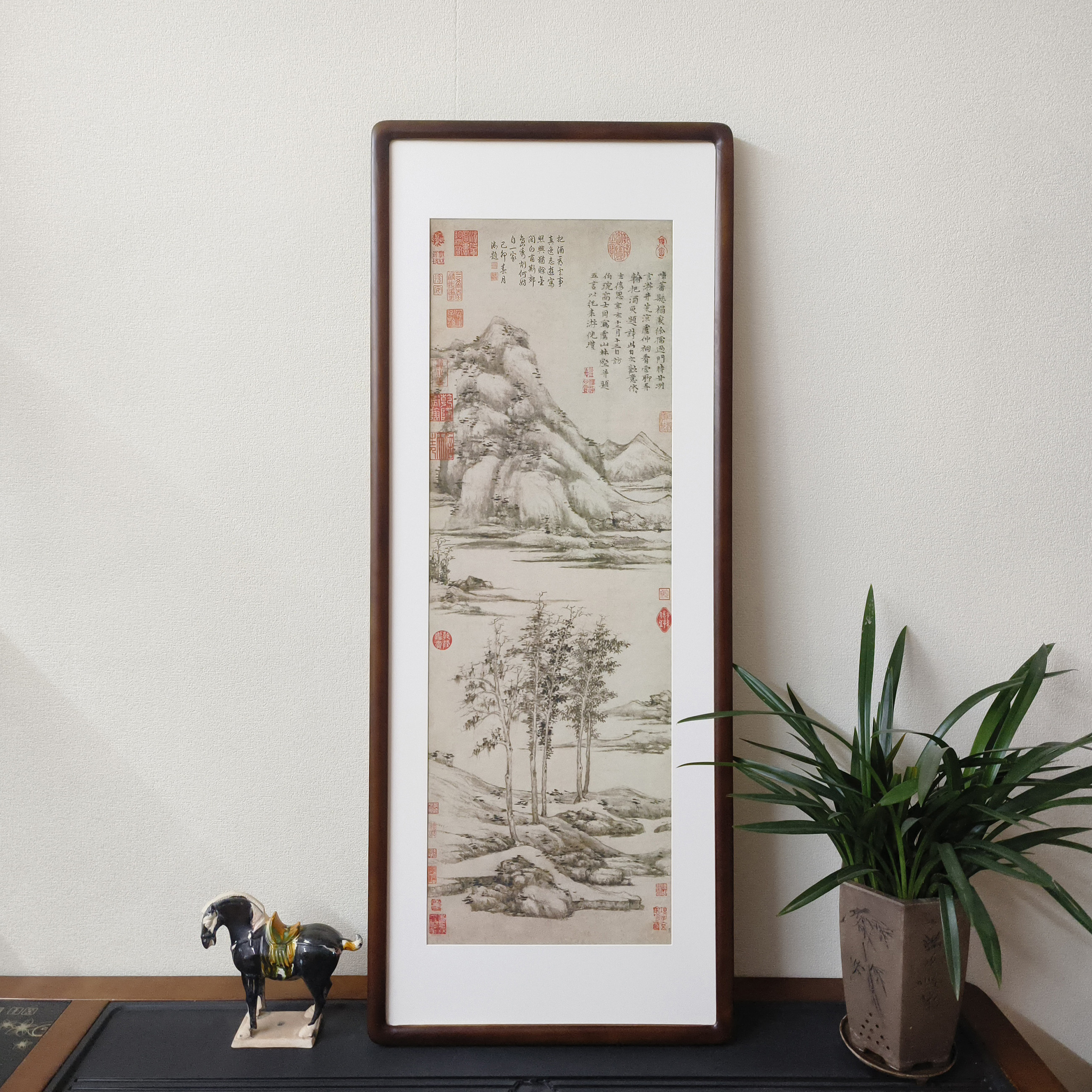 倪瓒虞山林壑图古画山水画新中式客厅挂画书房茶室玄关过道装饰画