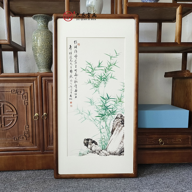 启功字画雨后竹青图国画水墨画客厅玄关装饰画办公室书房竖版挂画