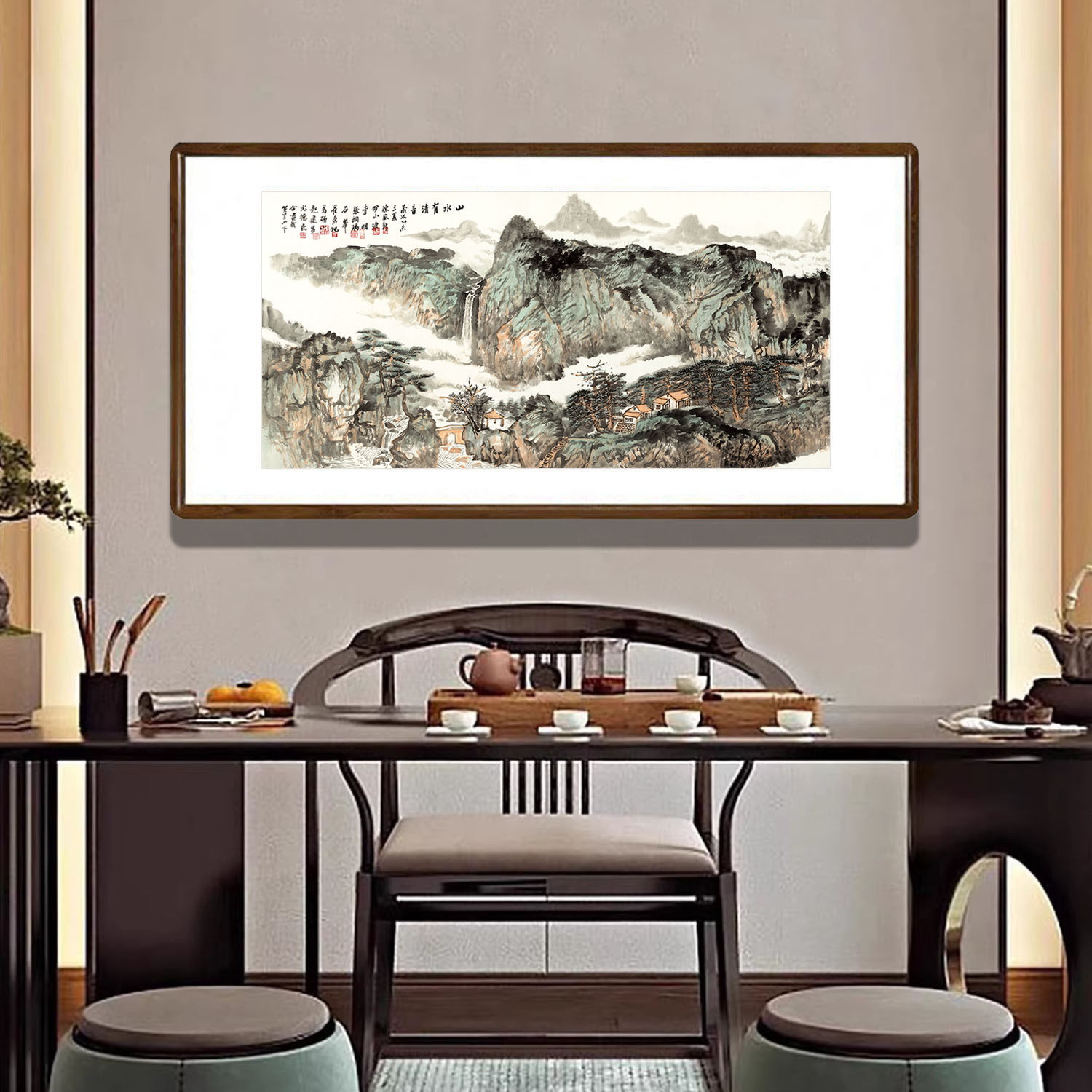 国画水墨画山水有清音新中式客厅背景墙装饰画办公室书房大气壁画
