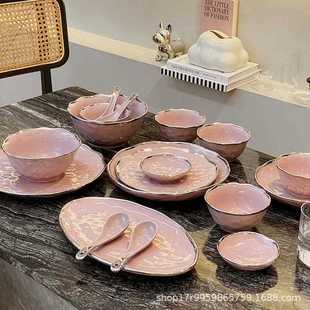直销奶油风陶瓷米饭碗家用好看吃饭碗2023新款 新款 餐具盘子高颜值