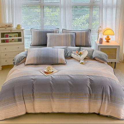 一面纯棉加绒被套单件条纹保暖全棉ab单面绒180x220x240两用被罩
