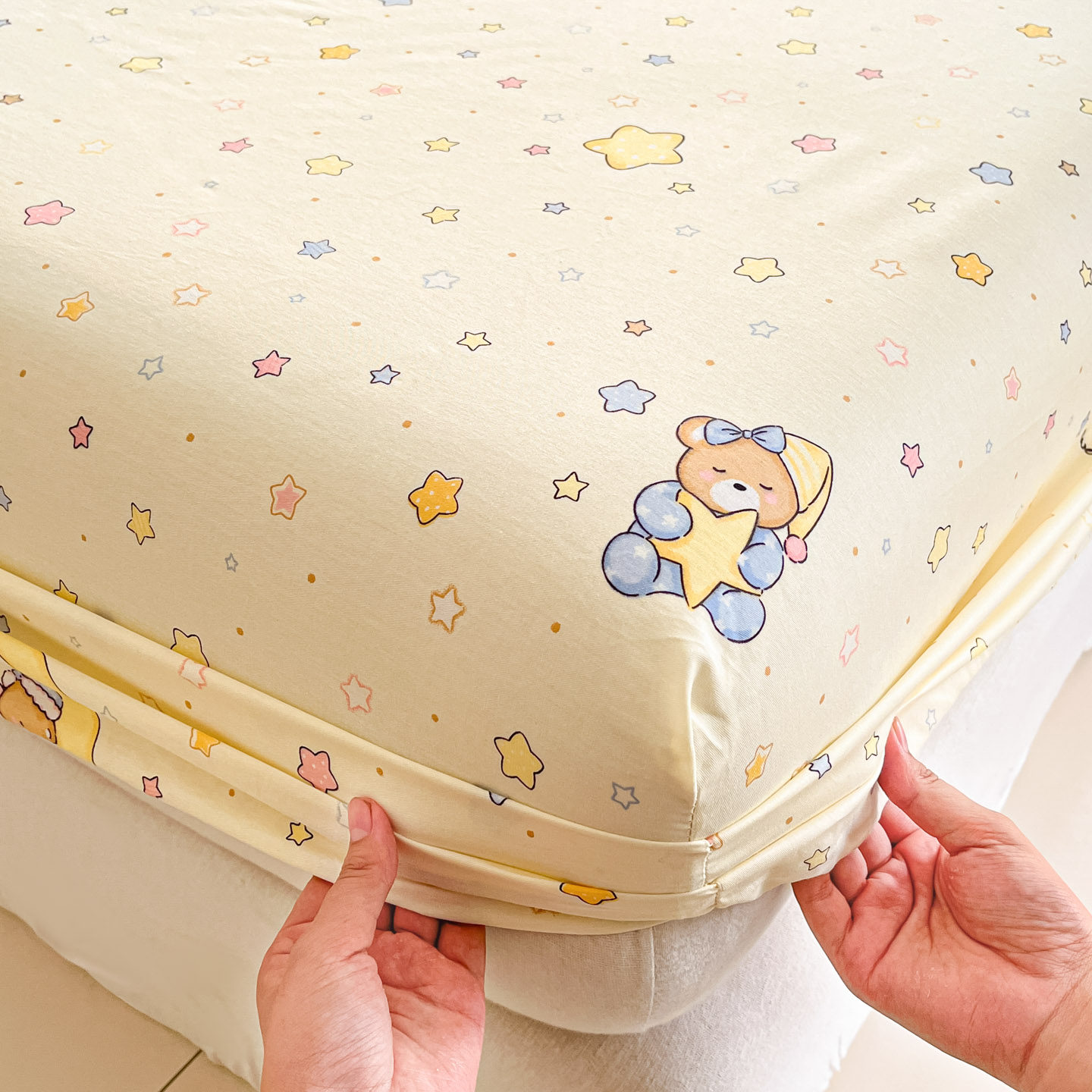 星星小熊纯棉床笠款床罩单件儿童男孩卡通全棉防滑床单床垫保护套