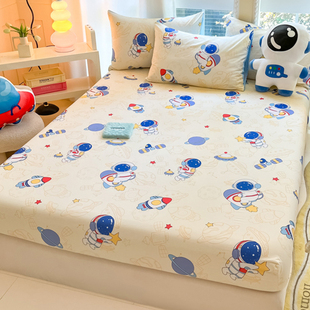 纯棉儿童男孩宇航员床笠卡通100全棉床罩单件床垫保护罩套135x200