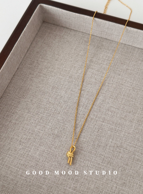 GMS小众线条打结绳吊坠结项链女925纯银简约通勤气质毛衣链锁骨链