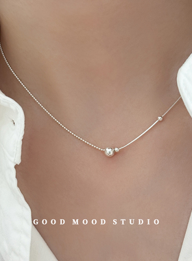 GMS伊豆情书 优雅气质圆珠不对称蛇骨链项链女小众设计锁骨链纯银