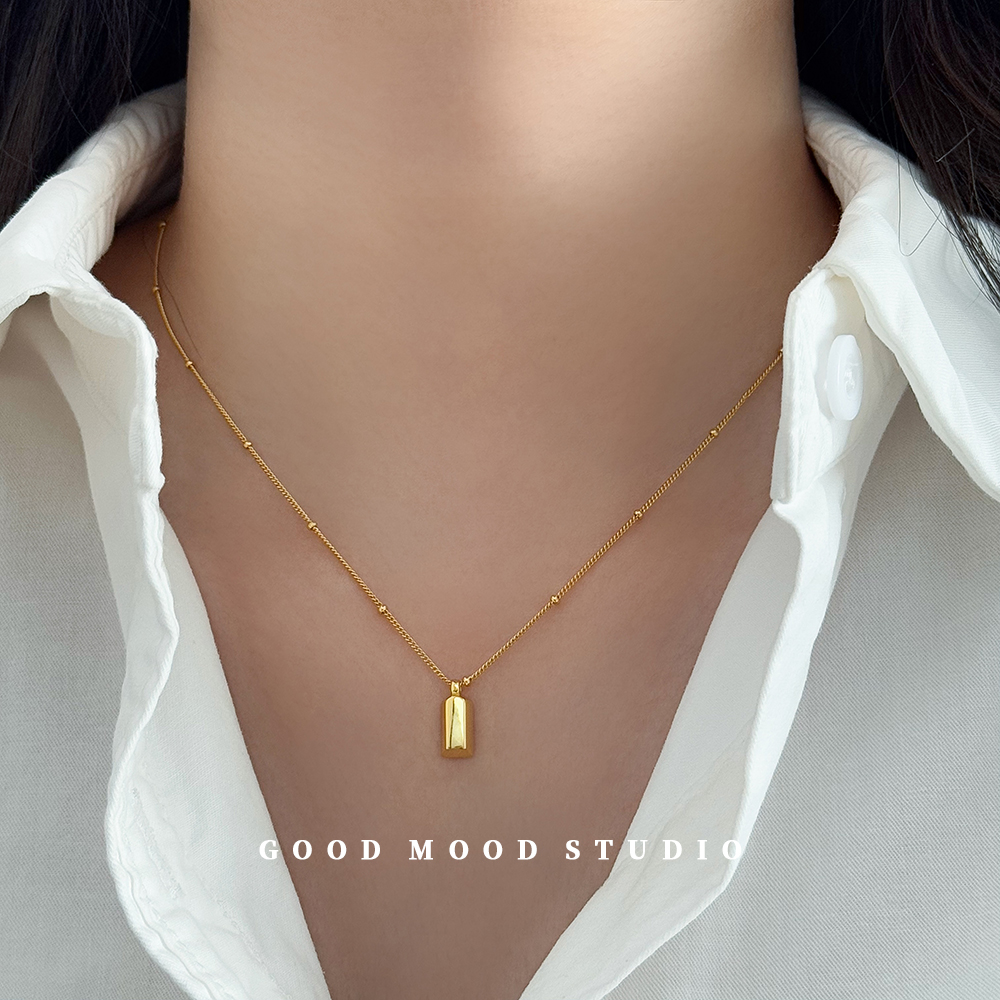 GMS法式复古小金砖项链S925银女