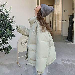 立领面包服羽绒服女冬新款学院风洋气宽松加厚减龄白鸭绒短款外套图片