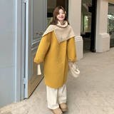 新款现货数据好鹅黄色羊羔毛带围脖两件套2C282-871P195K288，女装毛呢外套，2C282