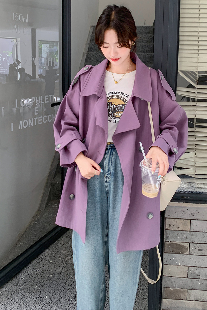 现货新款休闲紫色短风衣2C282-857P145K198,女装风衣,2C282
