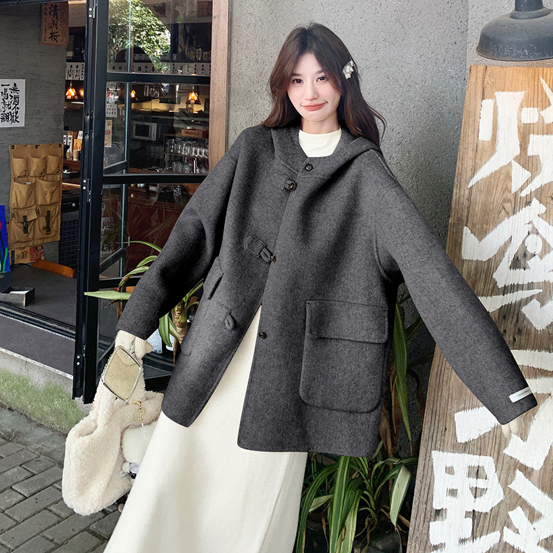 新款韩系连帽双面呢羊绒毛呢外套2C282-863P225K338,女装毛呢外套,2C282