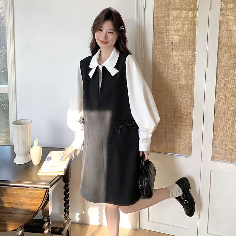 黑色小香风背带裙套装女2025春秋新款小个子白色衬衫显瘦两件套潮图片