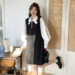 黑色小香风背带裙套装女2025春秋新款小个子白色衬衫显瘦两件套潮图片