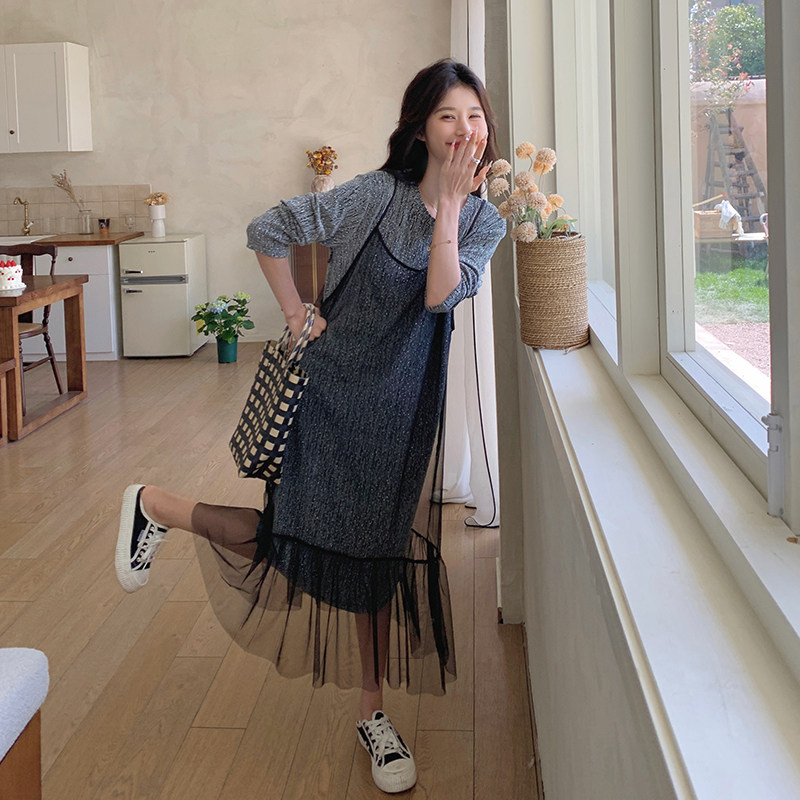 现货甜辣设计感小众独特金丝闪光连衣裙两件套2C282-812P105K158,女装连衣裙,2C282