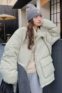 立领面包服羽绒服女冬新款学院风洋气宽松加厚减龄白鸭绒短款外套图片