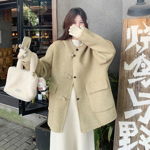 新款韩系连帽双面呢羊绒毛呢外套2C282-863P225K338图片
