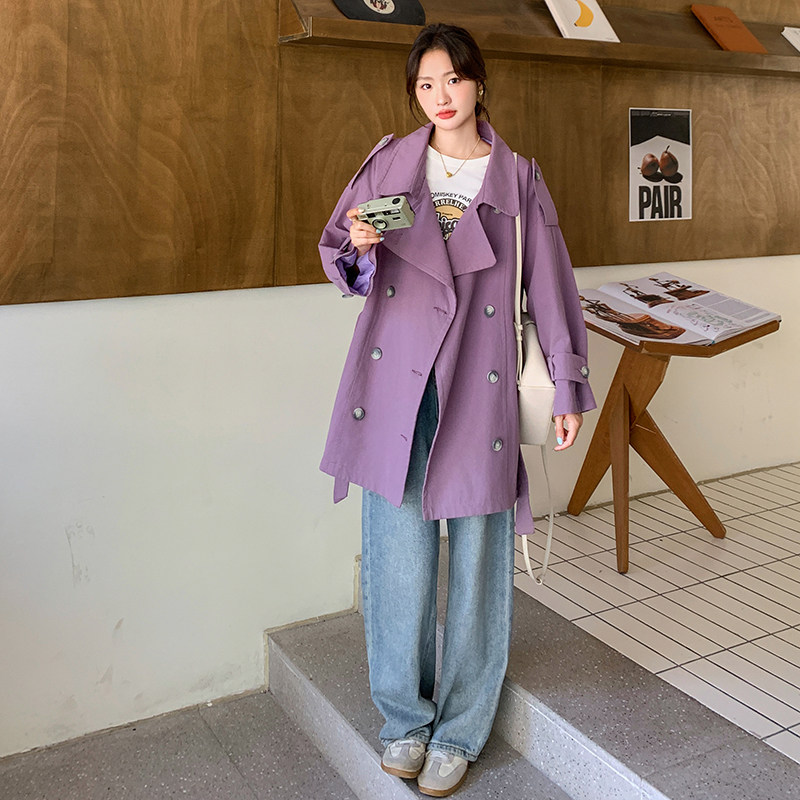 现货新款休闲紫色短风衣2C282-857P145K198,女装风衣,2C282