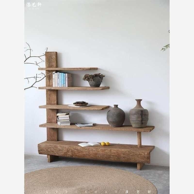 新款侘寂风老木风化书架靠墙全实木博古展示柜收纳置物架落地民宿,住宅家具,儿童书架,淘宝优惠券,粉丝福利购,淘宝优惠卷