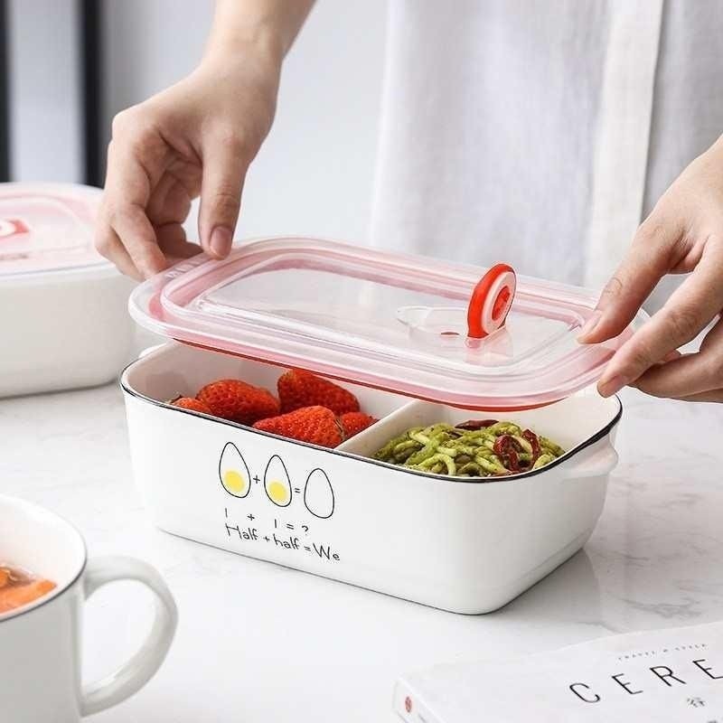 陶瓷饭盒学生上班族耐热便携保温分隔型可微波炉加热带盖便当餐盒,餐饮具,饭盒/保温桶/保温提锅,淘宝优惠券,粉丝福利购,淘宝优惠卷