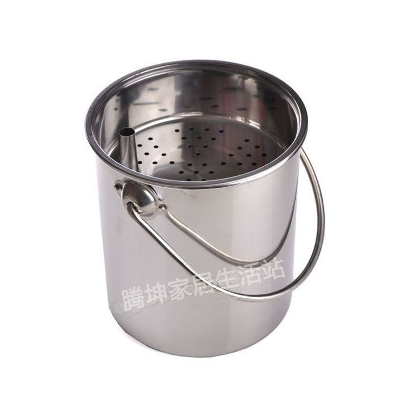 不锈钢茶水桶大小号带盖茶渣桶加厚家用排水桶垃圾桶带过滤排水管