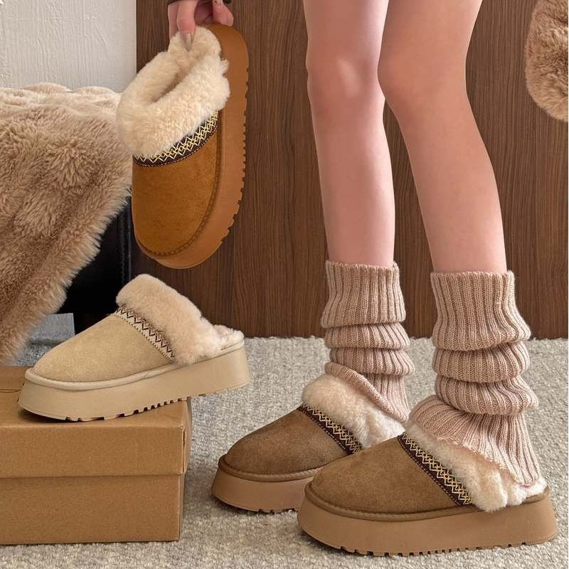 贾不假毛毛拖鞋女款2025新款秋冬季加绒保暖棉拖鞋一脚蹬雪地靴子